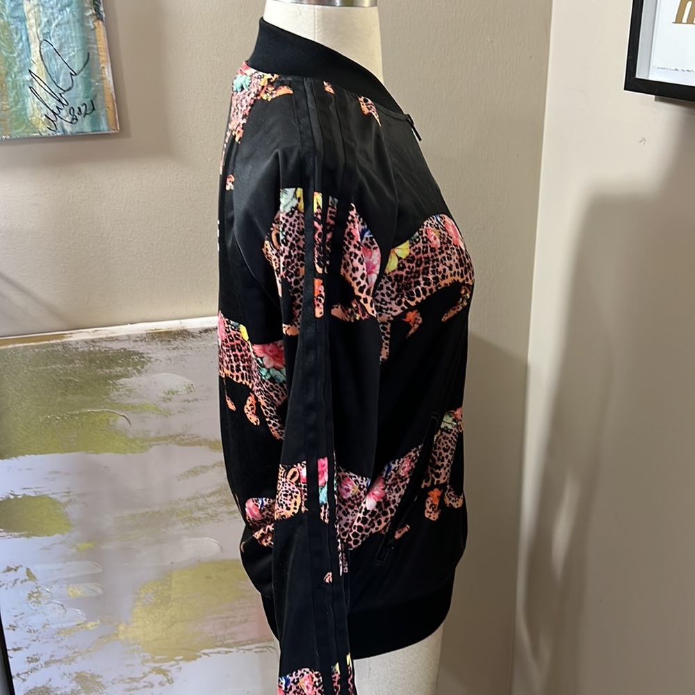 adidas Black Floral Leopard Bomber Jacket - Picture 10 of 11